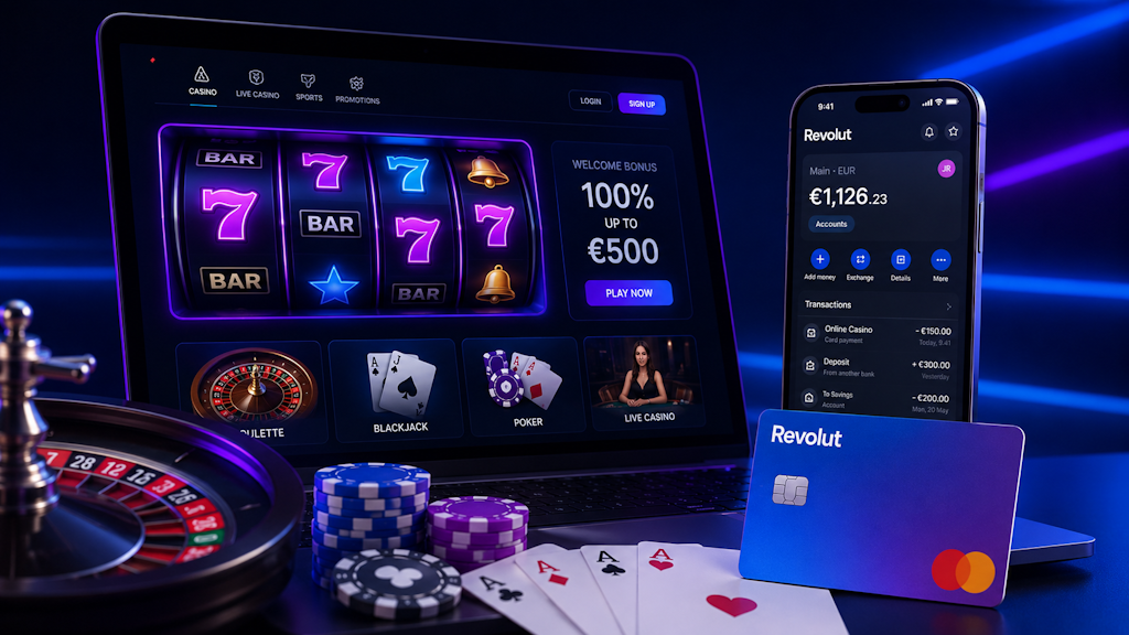 Casino non AAMS con Revolut, pagamenti digitali e giochi da casino su laptop e smartphone